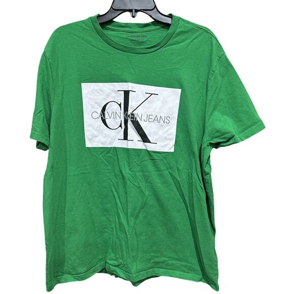 Calvin Klein Tee Shirt Men 2XL Green Logo Graphic Tee T-Shirt Cotton Casual - Picture 1 of 8